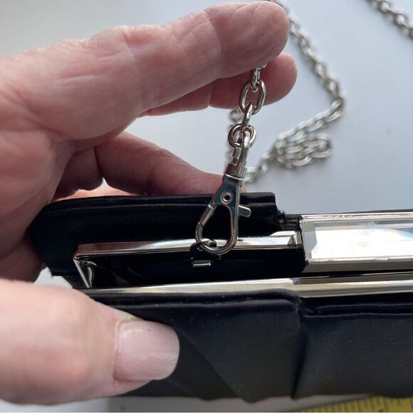 Kate Landry Black Satin Convertible‎ Clutch With Gem Closure - Picture 5 of 10